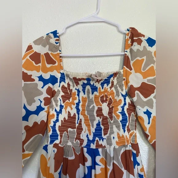 Anthropologie DOLAN Smocked Multicolor Laney Midi Long Sleeve Modest Dress - Picture 4 of 7